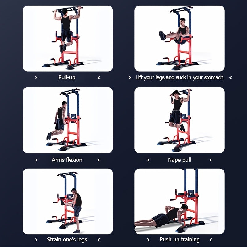 Multifunctional Pull-Up Bar, Dip Station, Power Tower, Strength Training Equipment for Home Gym – 450 lbs Capacity, Red\u002FBlack