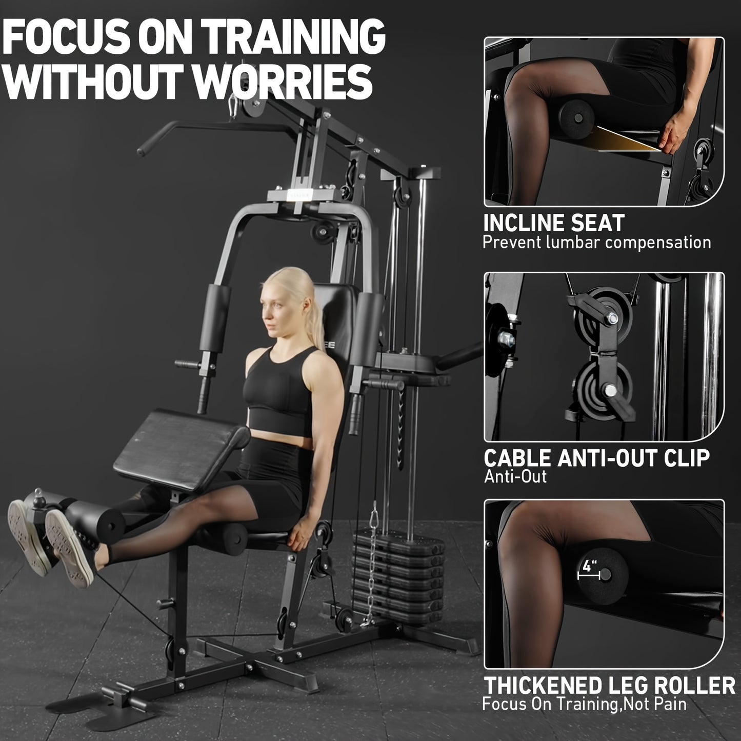 100LBS Weight Stack Home Gym System, All In One Workout Machine For Full Body Strength Training, Multifunctional Home Gym System