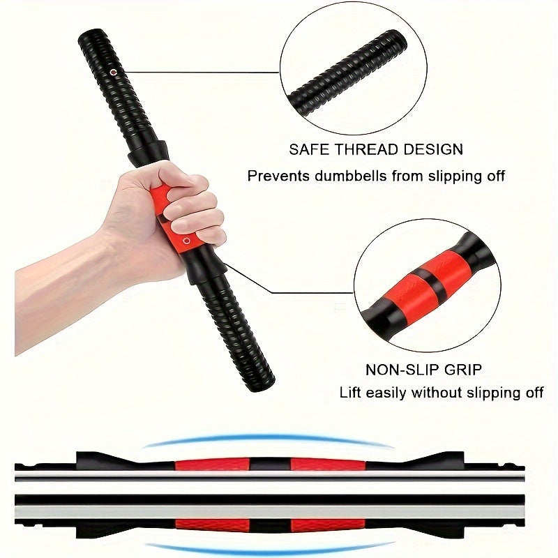 High-Quality Adjustable Matte Black Dumbbell Bar - 13.78inch | 2 Rubber Coated Bars + 4 Anti-Sweat Bolts, No Plates Included
