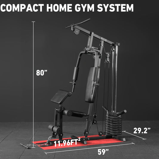 100LBS Weight Stack Home Gym System, All In One Workout Machine For Full Body Strength Training, Multifunctional Home Gym System