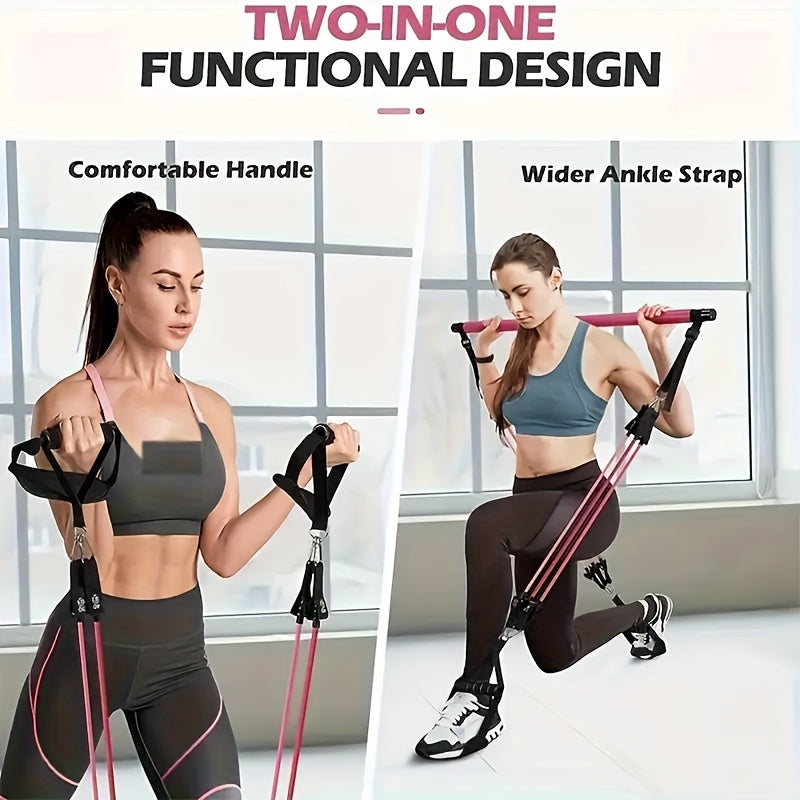 8pcs Portable Pilates Bar Kit 8pcs Set - Portable Pilates Bar Kit with 4 Resistance Bands (140 Lbs) | Home Gym Fitness Equipment Set with Ankle Straps & Drawstring Backpack for Men & Women Workout