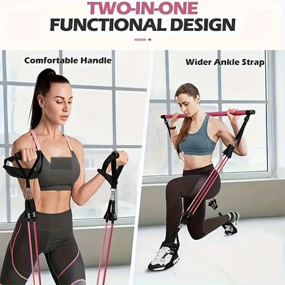 8pcs Portable Pilates Bar Kit 8pcs Set - Portable Pilates Bar Kit with 4 Resistance Bands (140 Lbs) | Home Gym Fitness Equipment Set with Ankle Straps & Drawstring Backpack for Men & Women Workout