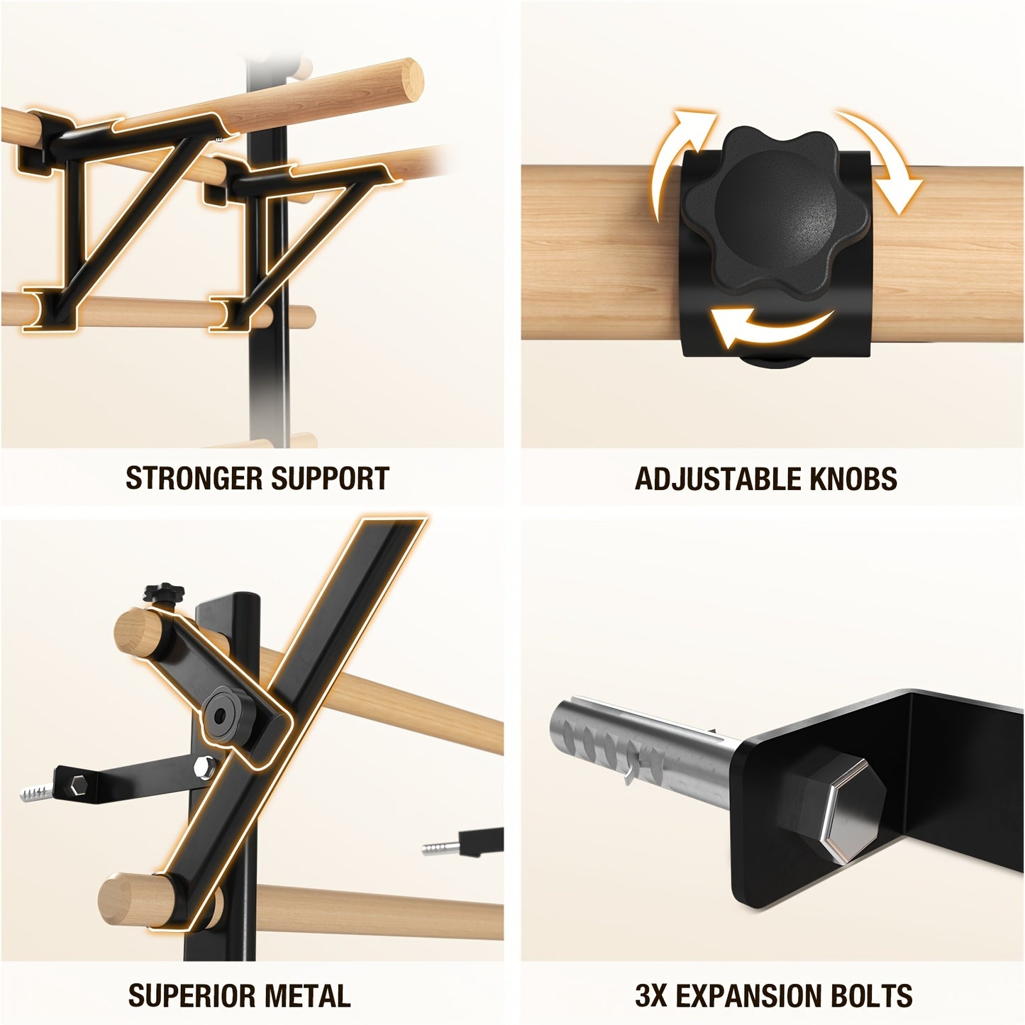 Sturdy Ladder Bar 9 Wooden Grips Swedish Ladder Stall Bar - Versatile Home Gym Equipment with Pull-Up & Dip Bars for Core Strength, Flexibility & Balance Training