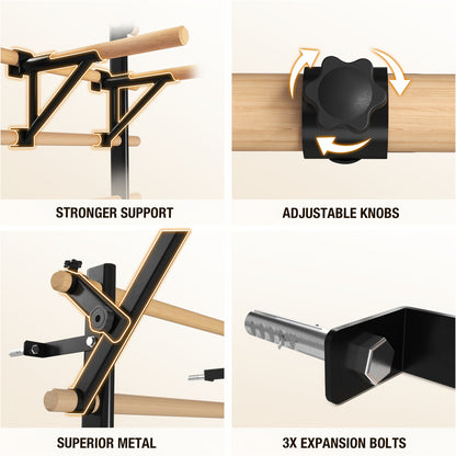 Sturdy Ladder Bar 9 Wooden Grips Swedish Ladder Stall Bar - Versatile Home Gym Equipment with Pull-Up & Dip Bars for Core Strength, Flexibility & Balance Training