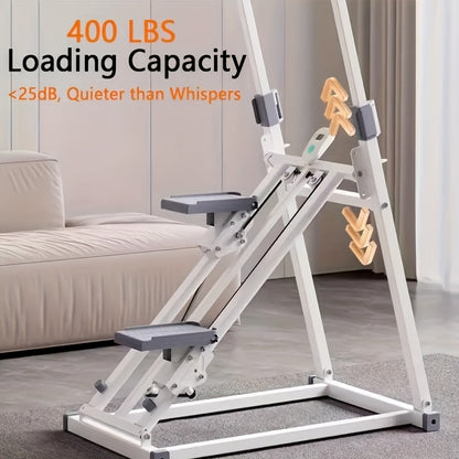 1pc Foldable Vertical Step Machine for Home & Office - Adjustable Step Width, Handlebars & Foot Pads, Manual Non-Electric Operation, Compact White Fitness Equipment for Full-Body Workout, Space-Saving Design - Ideal Gift for Mother's Day & Thanksgiving