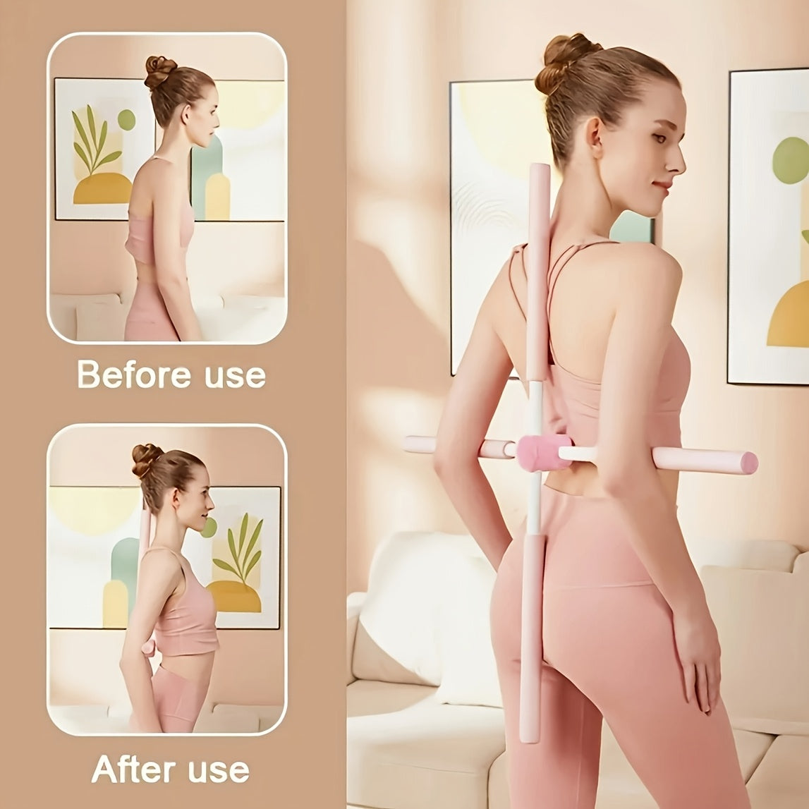 Yoga Body Stick Back Stretching Rod - Body Shaping Rod with Rotating Buckle, Stainless Steel and Foam Material, Posture Corrector for Adults and Teens, Posture Correction, Fitness Enhancer