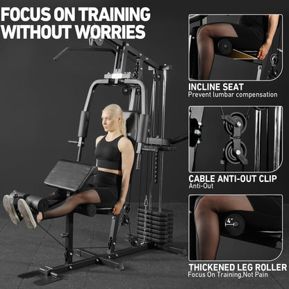 100LBS Weight Stack Home Gym System, All In One Workout Machine For Full Body Strength Training, Multifunctional Home Gym System