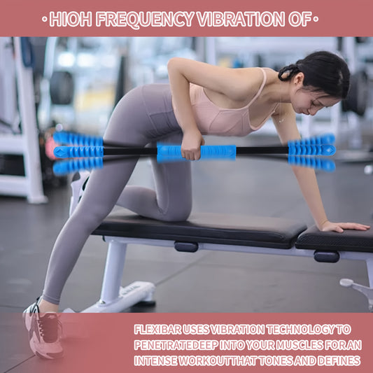 Vibration Weighted Exercise Bar - Elastic Rubber Bar with Blue\u002FBlack Grip Handles for Burning, Yoga, Pilates, Core Strength Training - Arm & Shoulder Stretching at Home Gym