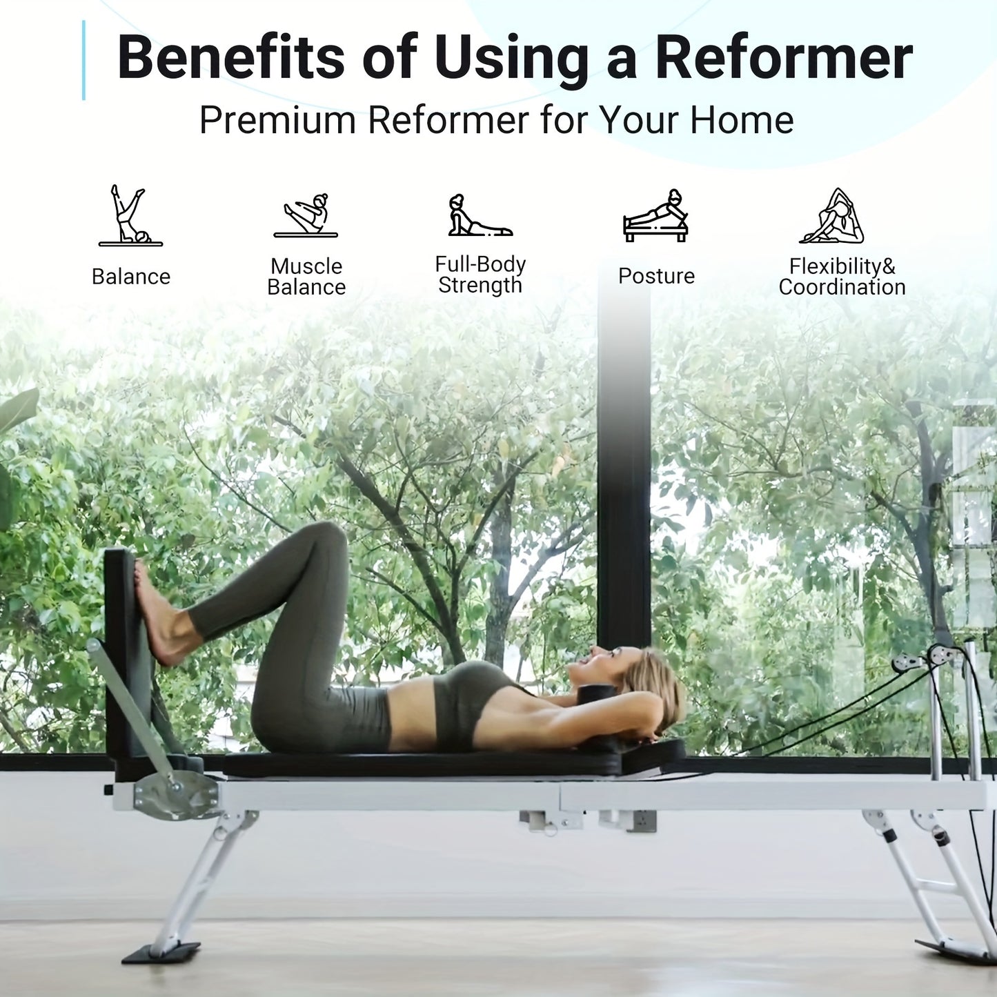 Foldable Pilates Reformer Foldable Pilates Reformer Machine - Durable, Versatile Exercise Reformer with Jump Board, 4 Springs, Adjustable Shoulder Rests, and Storage Wheels for Easy Movement
