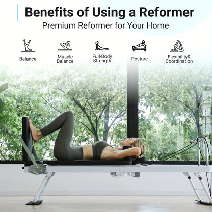 Foldable Pilates Reformer Foldable Pilates Reformer Machine - Durable, Versatile Exercise Reformer with Jump Board, 4 Springs, Adjustable Shoulder Rests, and Storage Wheels for Easy Movement