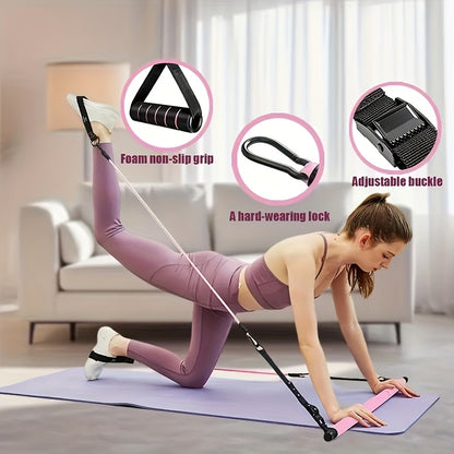 8pcs Portable Pilates Bar Kit 8pcs Set - Portable Pilates Bar Kit with 4 Resistance Bands (140 Lbs) | Home Gym Fitness Equipment Set with Ankle Straps & Drawstring Backpack for Men & Women Workout