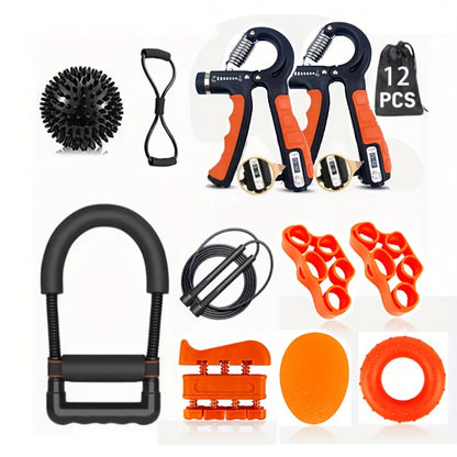 Wrist & Arm Strength Trainer 12pcs Wrist & Arm Strength Training Kit - Adjustable Counting Grip, Piano Finger Exerciser, Silicone Grip Ring, Egg Ball, Jump Rope, Spiky Massage Ball, 8-Shaped Resistance Band