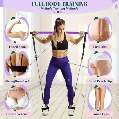 8pcs Portable Pilates Bar Kit 8pcs Set - Portable Pilates Bar Kit with 4 Resistance Bands (140 Lbs) | Home Gym Fitness Equipment Set with Ankle Straps & Drawstring Backpack for Men & Women Workout