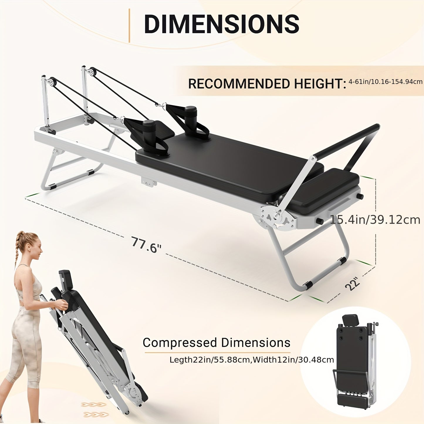 Foldable Pilates Reformer Foldable Pilates Reformer Machine - Durable, Versatile Exercise Reformer with Jump Board, 4 Springs, Adjustable Shoulder Rests, and Storage Wheels for Easy Movement
