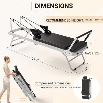 Foldable Pilates Reformer Foldable Pilates Reformer Machine - Durable, Versatile Exercise Reformer with Jump Board, 4 Springs, Adjustable Shoulder Rests, and Storage Wheels for Easy Movement