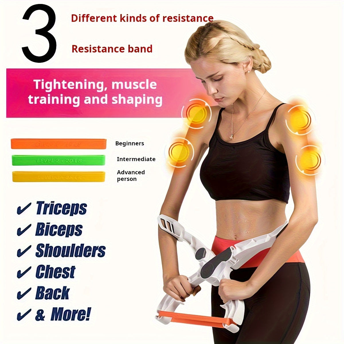 ABS Arm Exercise Machine Adjustable Dumbbell & Resistance Bands - ABS Arm Exercise Machine, Non-Electric Home Gym Equipment for Full-Body Workout, White, Fitness Accessory, Sleek Sports Design, Secure Strap Feature