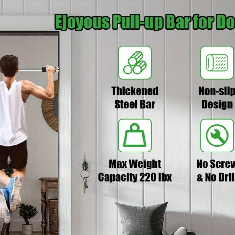 Adjustable Pull-Up Bar Adjustable No-Drill Pull-Up Bar - 1pc Carbon Steel Door-Mounted Gym Equipment, Upper & Lower Range of Motion, Portable Home Gym for Full-Body Workout, Black, Durable Construction
