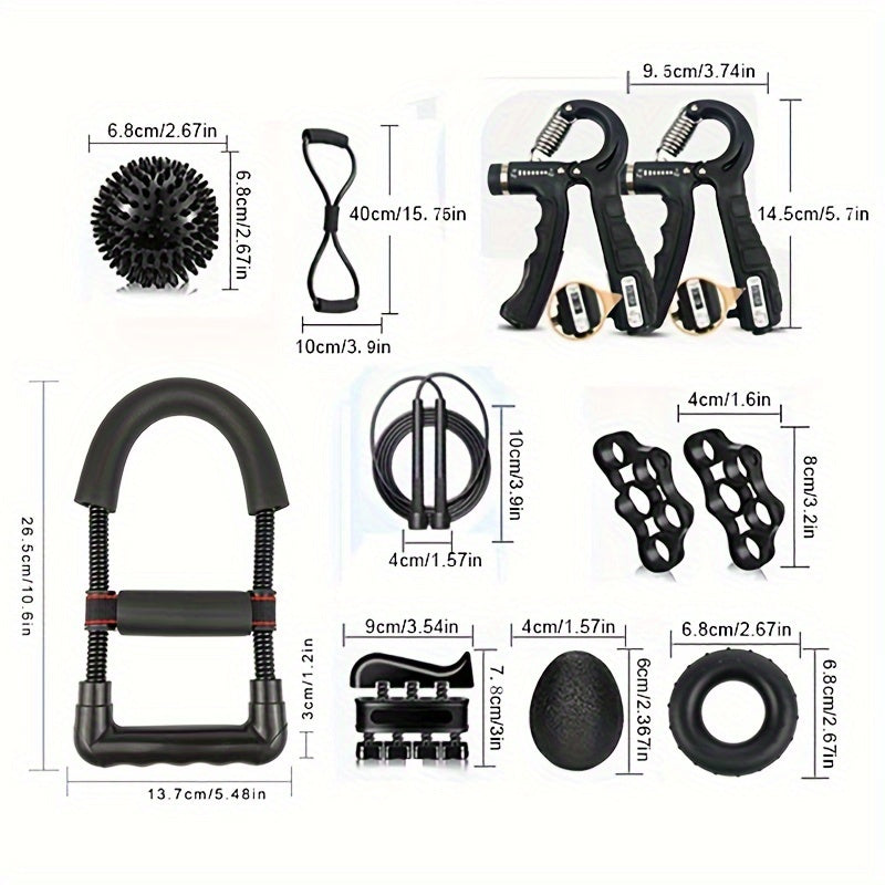 Wrist & Arm Strength Trainer 12pcs Wrist & Arm Strength Training Kit - Adjustable Counting Grip, Piano Finger Exerciser, Silicone Grip Ring, Egg Ball, Jump Rope, Spiky Massage Ball, 8-Shaped Resistance Band