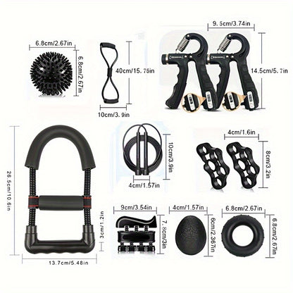 Wrist & Arm Strength Trainer 12pcs Wrist & Arm Strength Training Kit - Adjustable Counting Grip, Piano Finger Exerciser, Silicone Grip Ring, Egg Ball, Jump Rope, Spiky Massage Ball, 8-Shaped Resistance Band