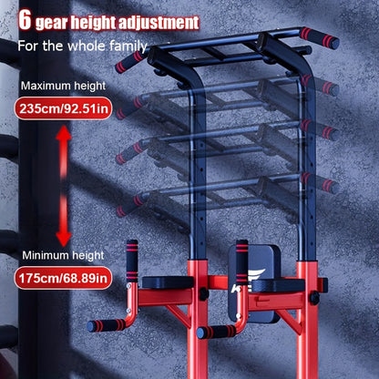 Multifunctional Pull-Up Bar, Dip Station, Power Tower, Strength Training Equipment for Home Gym – 450 lbs Capacity, Red\u002FBlack