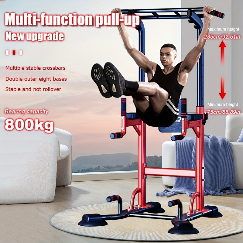 Multifunctional Pull-Up Bar, Dip Station, Power Tower, Strength Training Equipment for Home Gym – 450 lbs Capacity, Red\u002FBlack