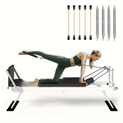 Foldable Pilates Reformer Foldable Pilates Reformer Machine - Durable, Versatile Exercise Reformer with Jump Board, 4 Springs, Adjustable Shoulder Rests, and Storage Wheels for Easy Movement
