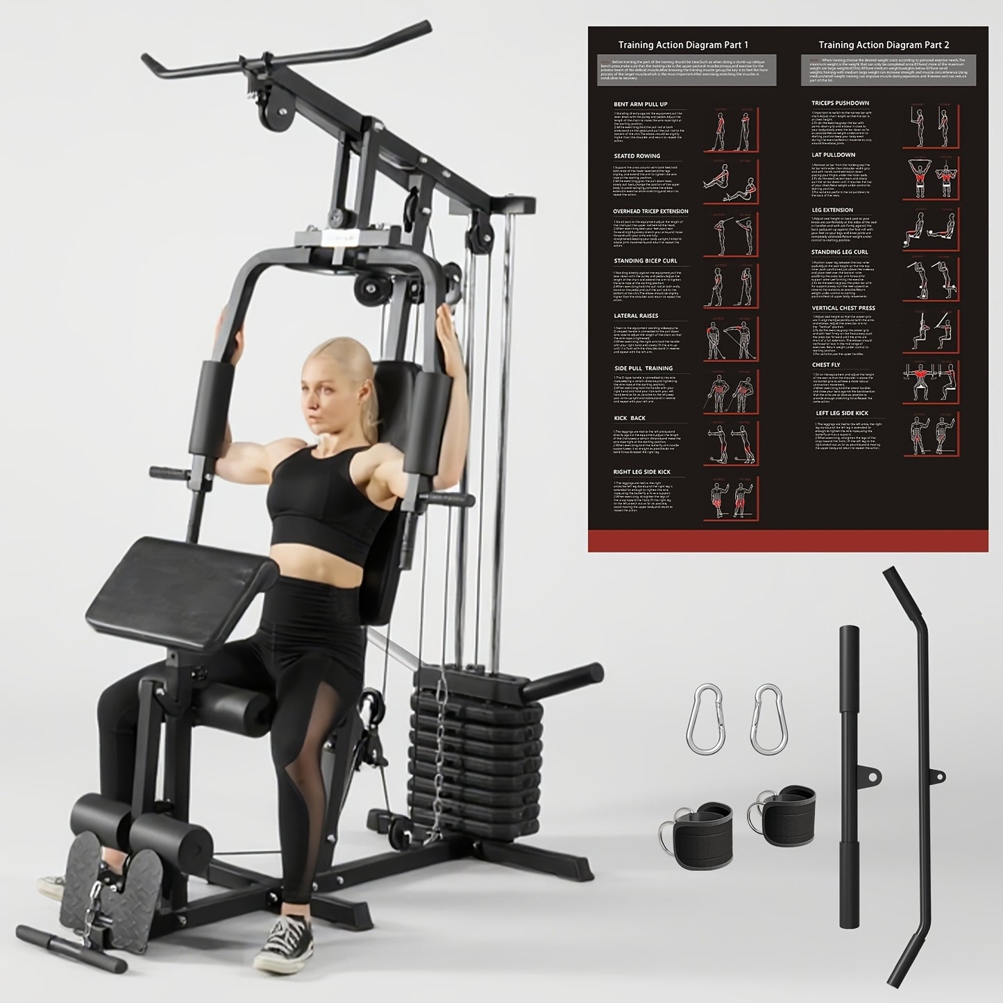 100LBS Weight Stack Home Gym System, All In One Workout Machine For Full Body Strength Training, Multifunctional Home Gym System
