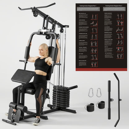100LBS Weight Stack Home Gym System, All In One Workout Machine For Full Body Strength Training, Multifunctional Home Gym System