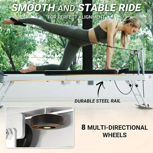 Foldable Pilates Reformer Foldable Pilates Reformer Machine - Durable, Versatile Exercise Reformer with Jump Board, 4 Springs, Adjustable Shoulder Rests, and Storage Wheels for Easy Movement