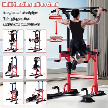 Multifunctional Pull-Up Bar, Dip Station, Power Tower, Strength Training Equipment for Home Gym – 450 lbs Capacity, Red\u002FBlack