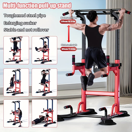 Multifunctional Pull-Up Bar, Dip Station, Power Tower, Strength Training Equipment for Home Gym – 450 lbs Capacity, Red\u002FBlack