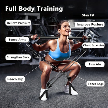 8pcs Portable Pilates Bar Kit 8pcs Set - Portable Pilates Bar Kit with 4 Resistance Bands (140 Lbs) | Home Gym Fitness Equipment Set with Ankle Straps & Drawstring Backpack for Men & Women Workout