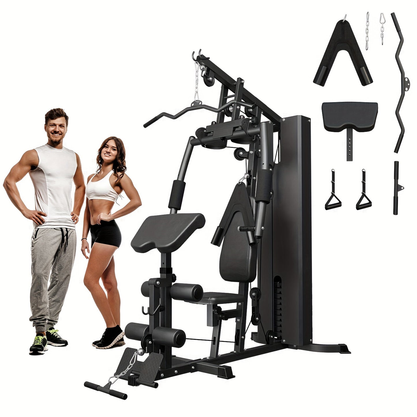 100LBS Weight Stack Home Gym System, All In One Workout Machine For Full Body Strength Training, Multifunctional Home Gym System
