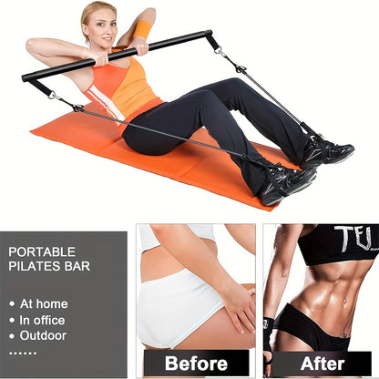 8pcs Portable Pilates Bar Kit 8pcs Set - Portable Pilates Bar Kit with 4 Resistance Bands (140 Lbs) | Home Gym Fitness Equipment Set with Ankle Straps & Drawstring Backpack for Men & Women Workout