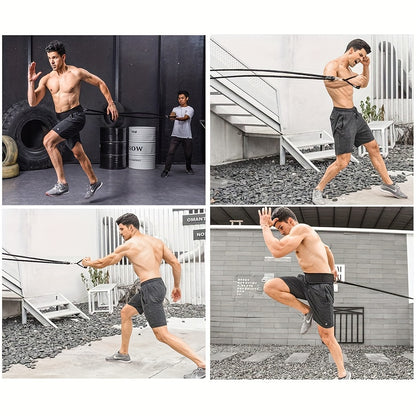 3pcs Black Latex Resistance Bands Set with Adjustable Body Strap and Waist Harness, Stackable High Tension Level for Strength Training and Fitness