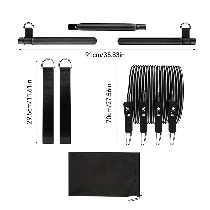 8pcs Portable Pilates Bar Kit 8pcs Set - Portable Pilates Bar Kit with 4 Resistance Bands (140 Lbs) | Home Gym Fitness Equipment Set with Ankle Straps & Drawstring Backpack for Men & Women Workout