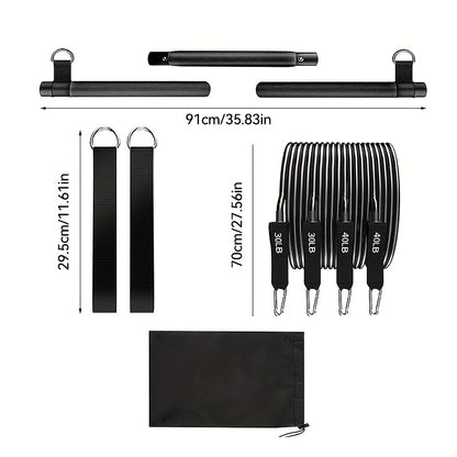 8pcs Portable Pilates Bar Kit 8pcs Set - Portable Pilates Bar Kit with 4 Resistance Bands (140 Lbs) | Home Gym Fitness Equipment Set with Ankle Straps & Drawstring Backpack for Men & Women Workout