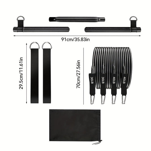 8pcs Portable Pilates Bar Kit 8pcs Set - Portable Pilates Bar Kit with 4 Resistance Bands (140 Lbs) | Home Gym Fitness Equipment Set with Ankle Straps & Drawstring Backpack for Men & Women Workout