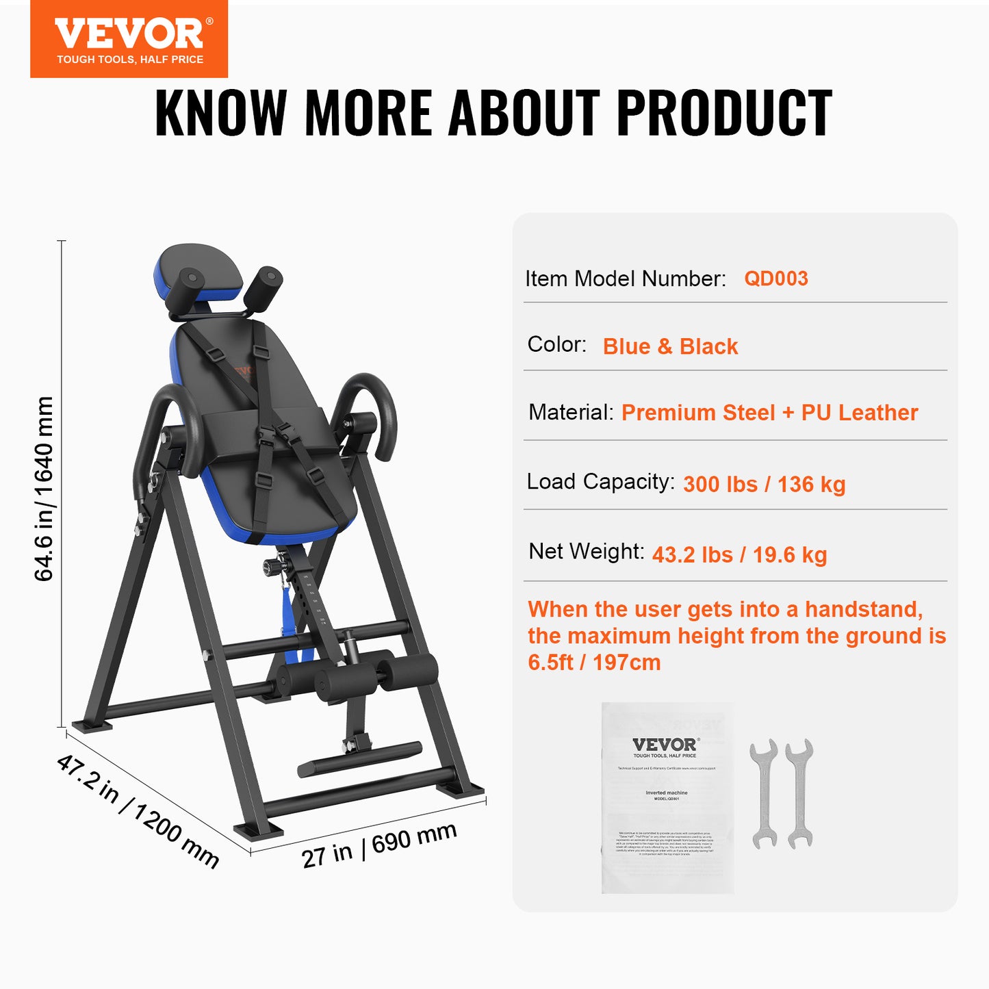 Inversion Table Foldable Strength Training Equipment Hang Exercise Bench Red Black\u002Forange black\u002FBlue black