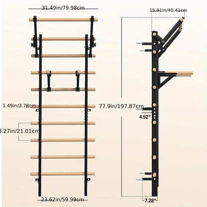 Sturdy Ladder Bar 9 Wooden Grips Swedish Ladder Stall Bar - Versatile Home Gym Equipment with Pull-Up & Dip Bars for Core Strength, Flexibility & Balance Training