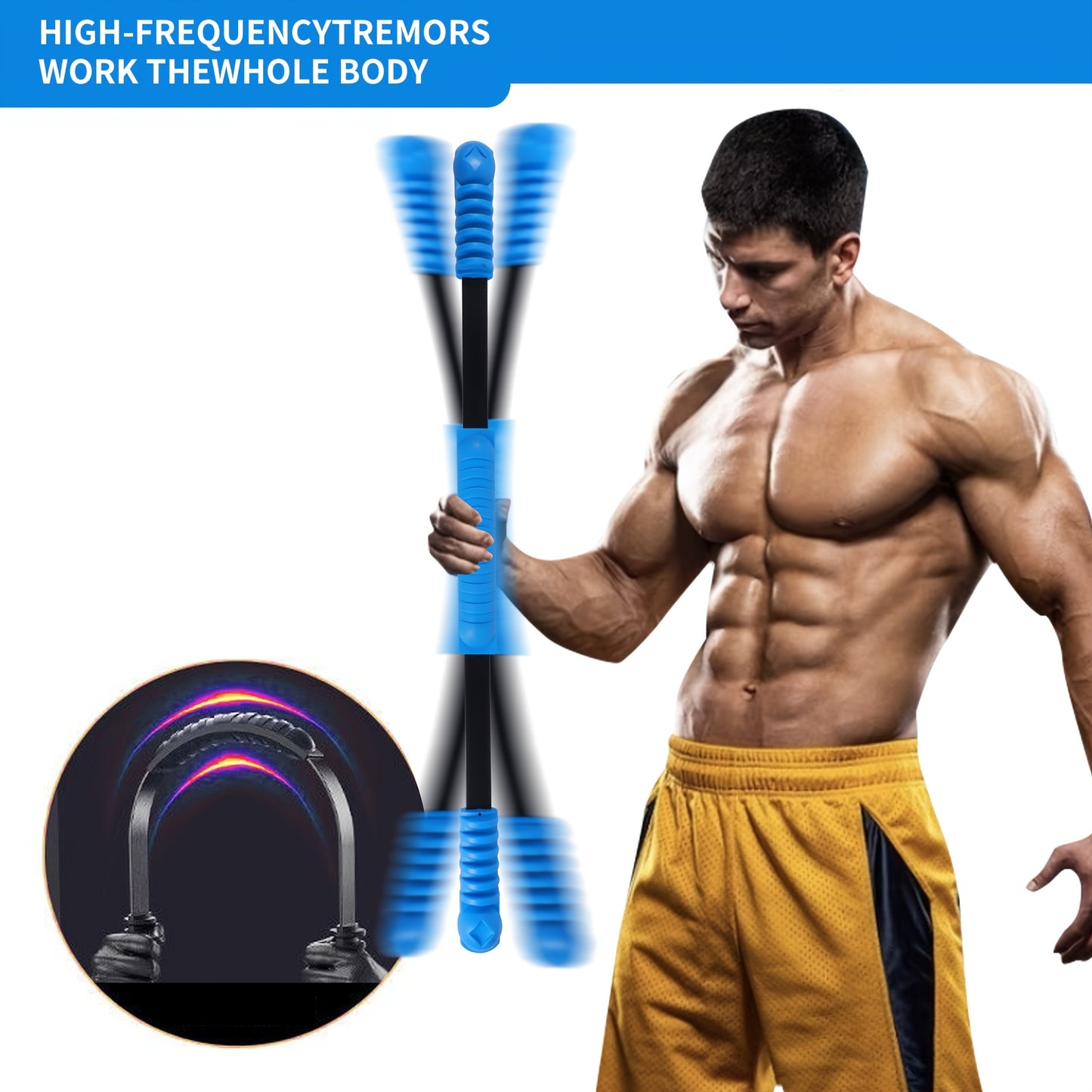 Vibration Weighted Exercise Bar - Elastic Rubber Bar with Blue\u002FBlack Grip Handles for Burning, Yoga, Pilates, Core Strength Training - Arm & Shoulder Stretching at Home Gym