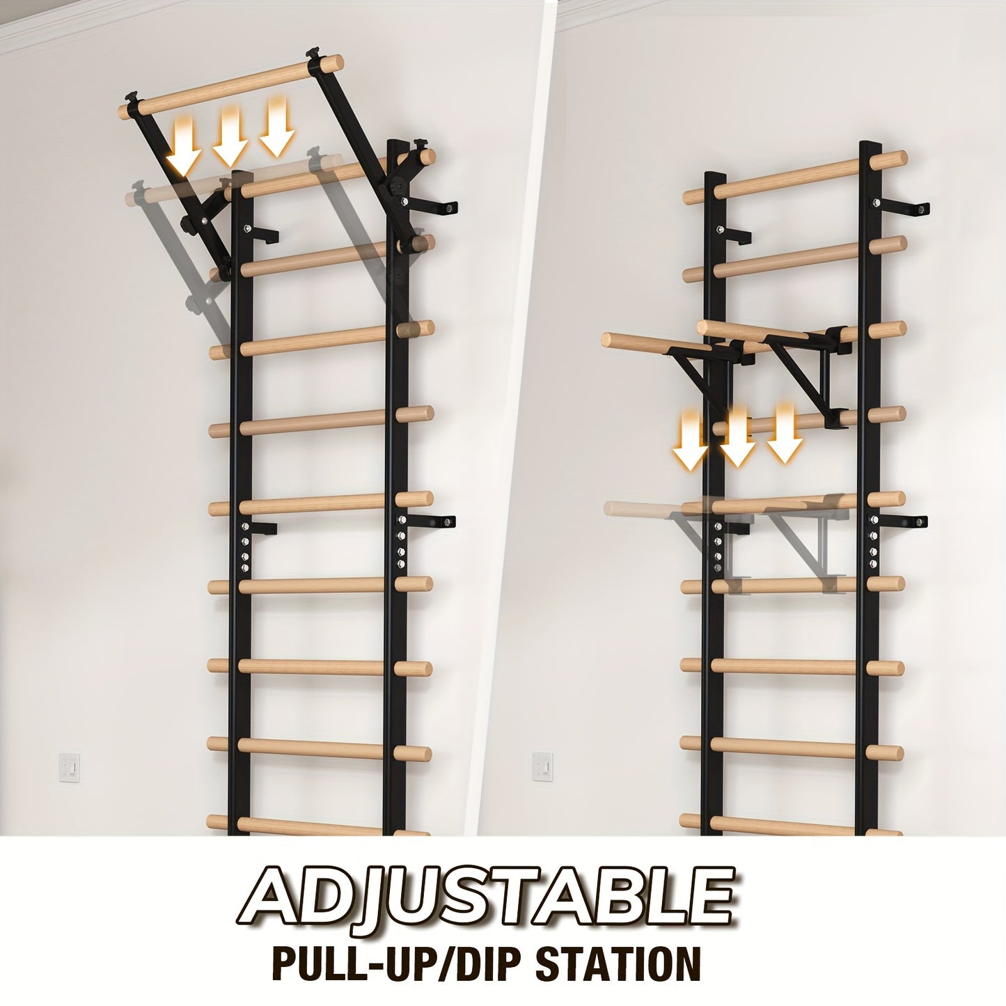 Sturdy Ladder Bar 9 Wooden Grips Swedish Ladder Stall Bar - Versatile Home Gym Equipment with Pull-Up & Dip Bars for Core Strength, Flexibility & Balance Training