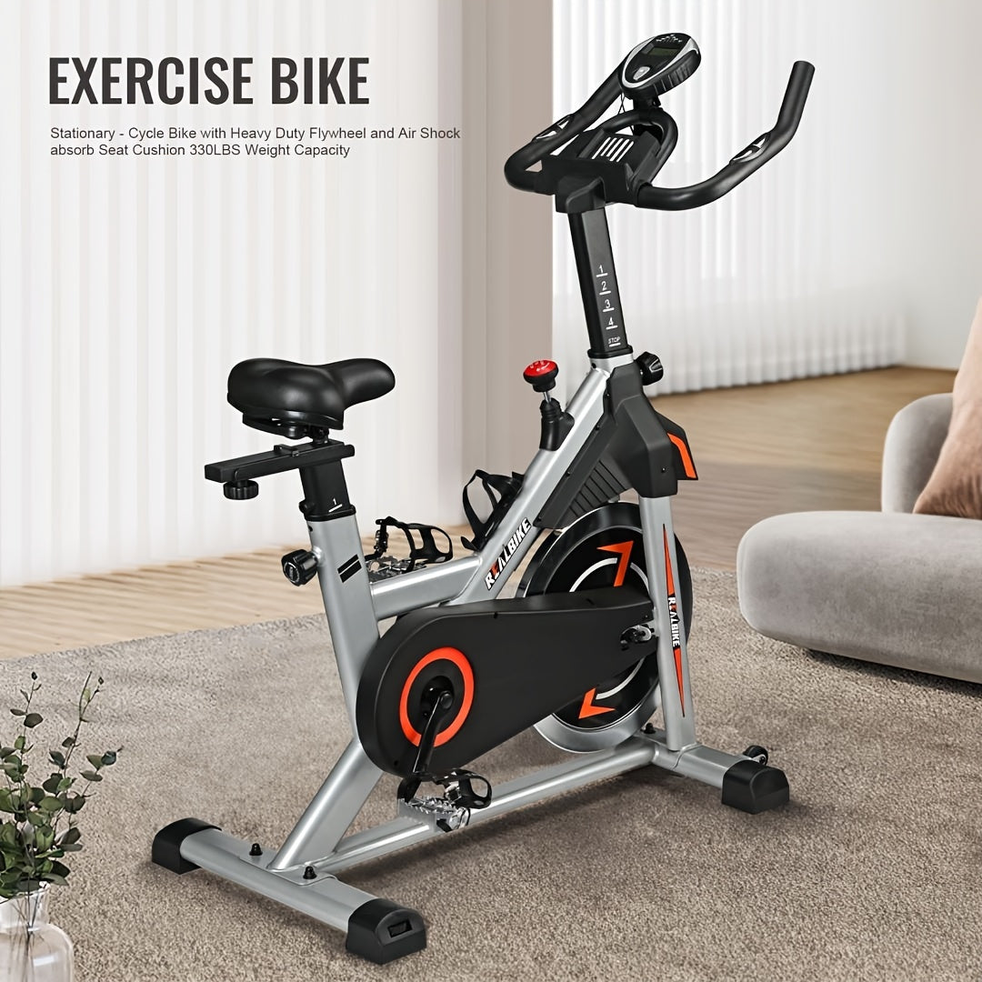 Exercise Bike, Indoor Bike\u002FBrake Pad Stationary Bike, for Family, Indoor Bike with Silent Belt Drive, Heavy Duty Flywheel, Comfortable Saddle And Upgraded LCD Display