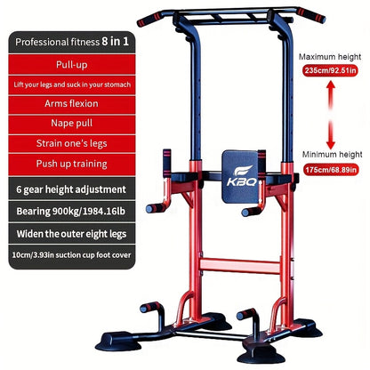 Multifunctional Pull-Up Bar, Dip Station, Power Tower, Strength Training Equipment for Home Gym – 450 lbs Capacity, Red\u002FBlack