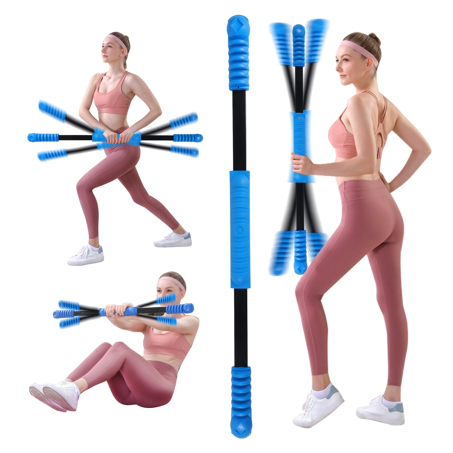 Vibration Weighted Exercise Bar - Elastic Rubber Bar with Blue\u002FBlack Grip Handles for Burning, Yoga, Pilates, Core Strength Training - Arm & Shoulder Stretching at Home Gym